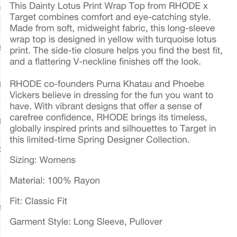 Dainty Lotus Print Wrap Top - RHODE × Target Yellow/Turquoise NWT - Picture 5 of 11